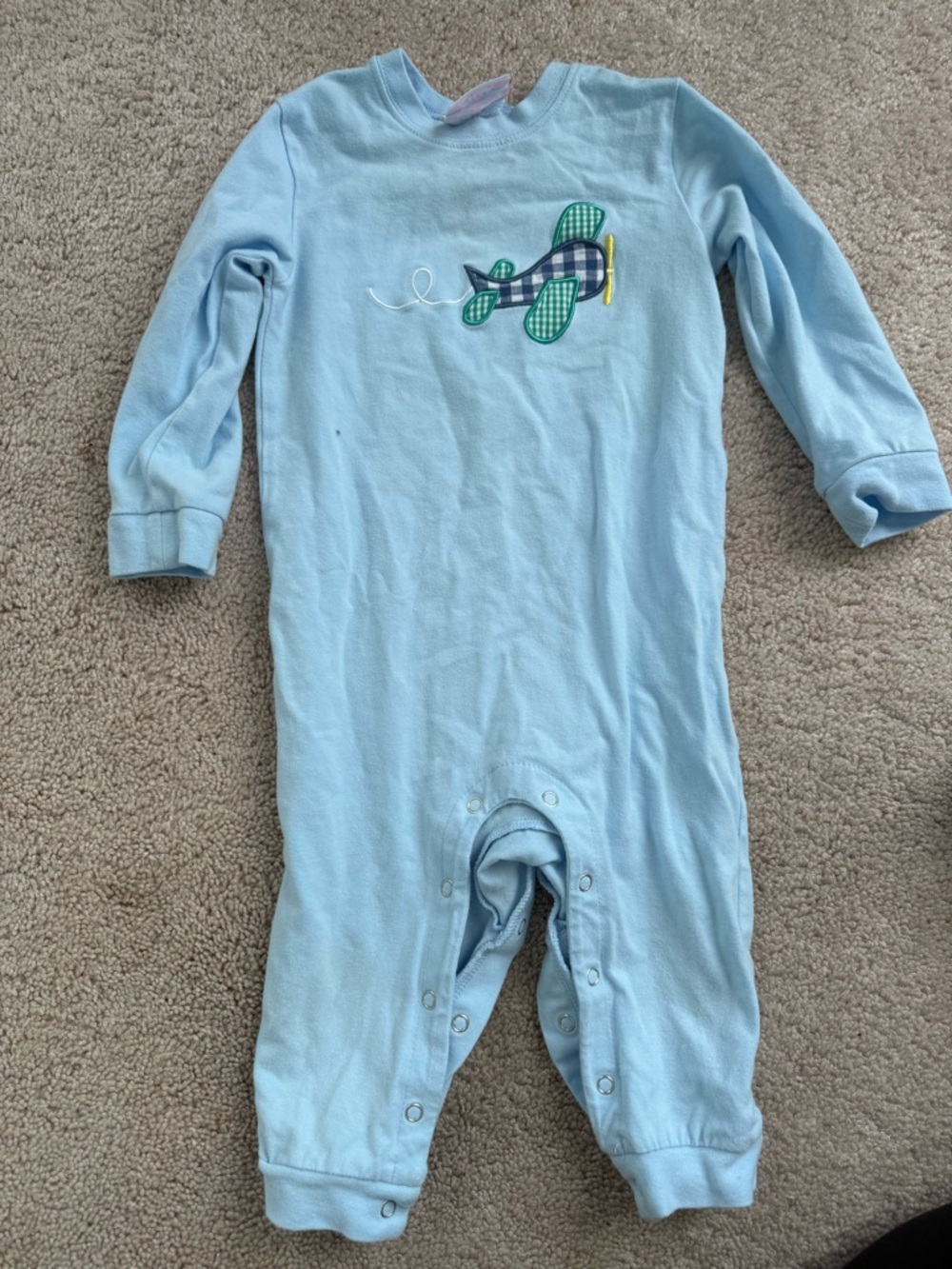 Light Blue Baby One-Piece Bodysuit with Airplane Applique